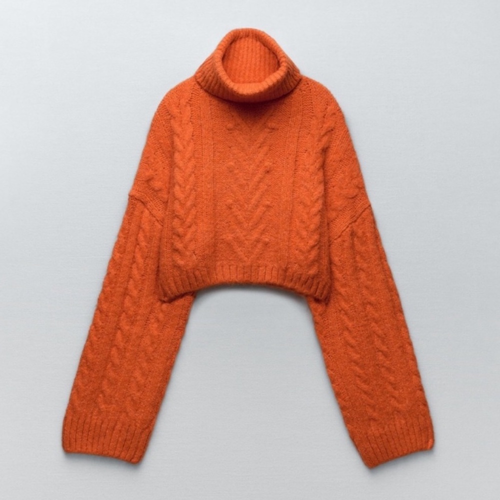 Cozy Orange Cable Knit Turtleneck Sweater